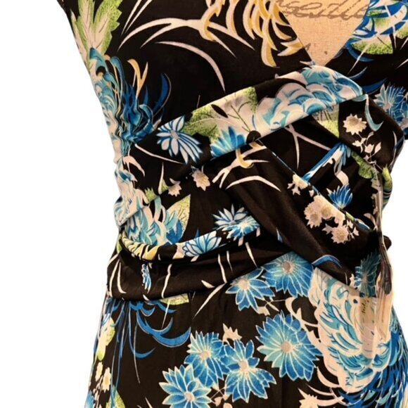 Tropical Tie Halter Mini Dress Blues Whites Backless Med / Lar NWT Stretch Beach - Picture 3 of 14